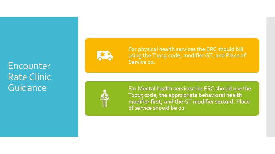 Encounter Rate Clinic Guidance For physical health services the ERC should bill using the