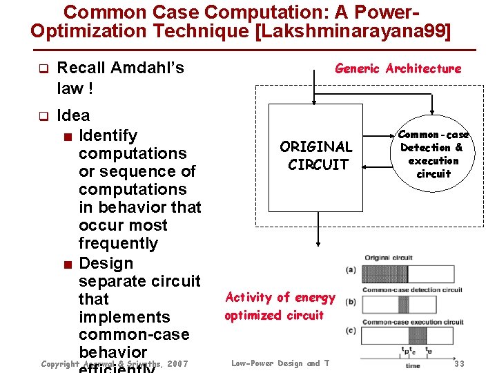 Common Case Computation: A Power. Optimization Technique [Lakshminarayana 99] q Recall Amdahl’s law !