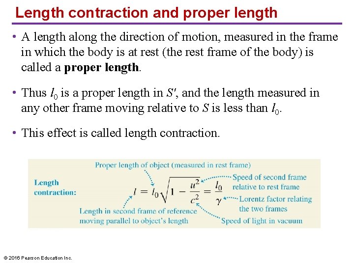 Length contraction and proper length • A length along the direction of motion, measured Length contraction and proper length • A length along the direction of motion, measured
