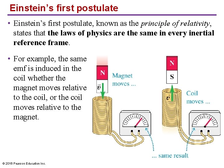 Einstein’s first postulate • Einstein’s first postulate, known as the principle of relativity, states Einstein’s first postulate • Einstein’s first postulate, known as the principle of relativity, states