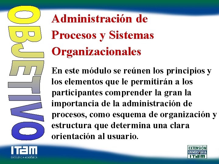 Administración de Procesos y Sistemas Organizacionales En este módulo se reúnen los principios y