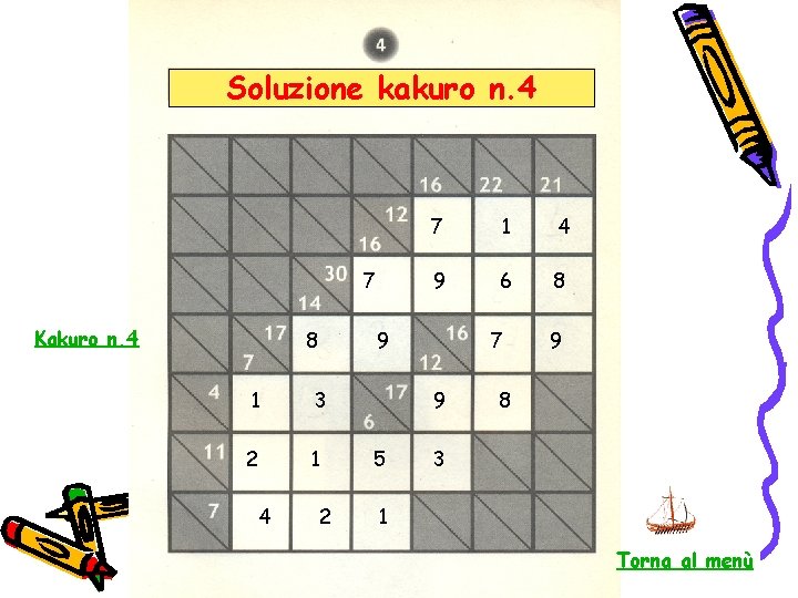 Soluzione kakuro n. 4 7 Kakuro n. 4 8 1 4 9 6 8