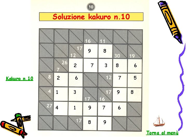 Soluzione kakuro n. 10 9 2 Kakuro n. 10 2 7 8 3 6