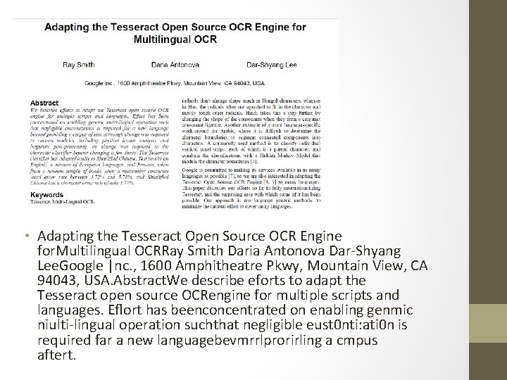  • Adapting the Tesseract Open Source OCR Engine for. Multilingual OCRRay Smith Daria
