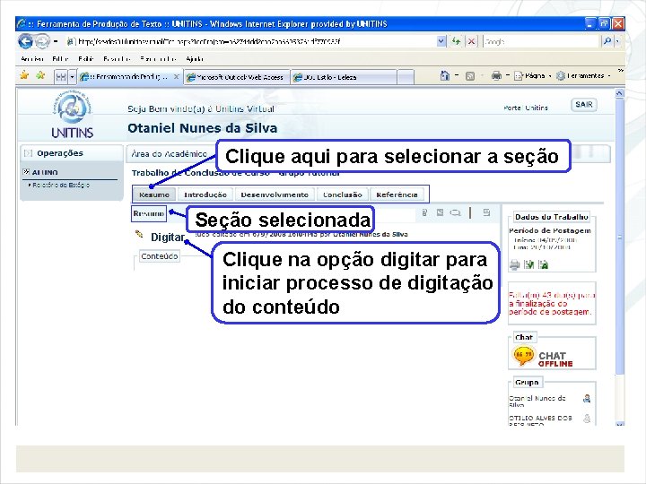 Clique aqui para selecionar a seção Seção selecionada Digitar Clique na opção digitar para