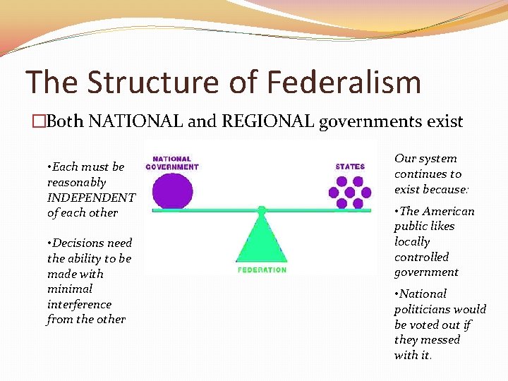 The Structure of Federalism �Both NATIONAL and REGIONAL governments exist • Each must be