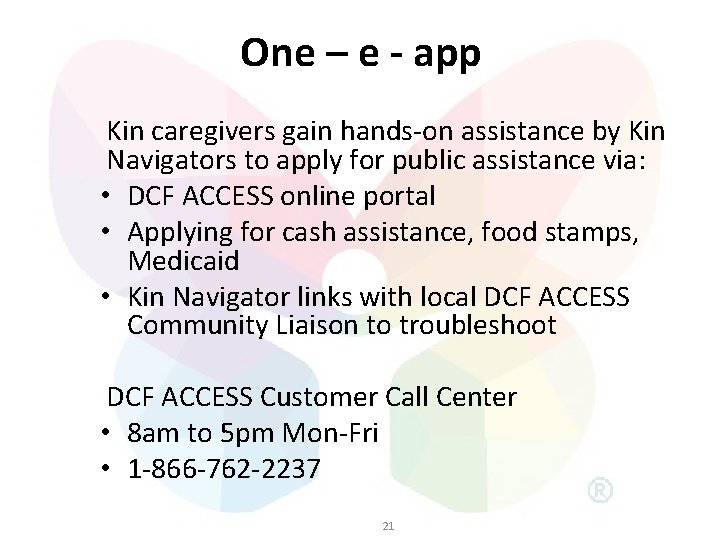 One – e - app Kin caregivers gain hands-on assistance by Kin Navigators to One – e - app Kin caregivers gain hands-on assistance by Kin Navigators to