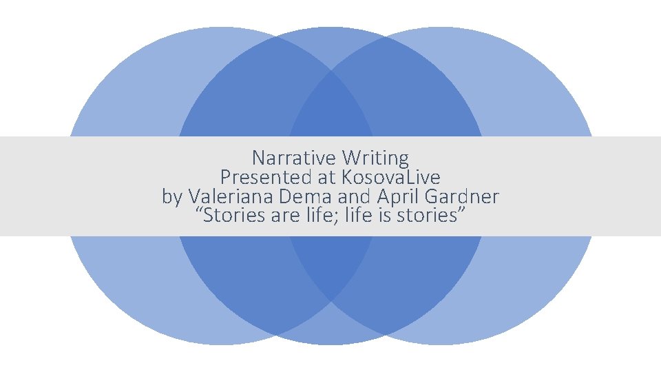 Narrative Writing Presented at Kosova. Live by Valeriana Dema and April Gardner “Stories are