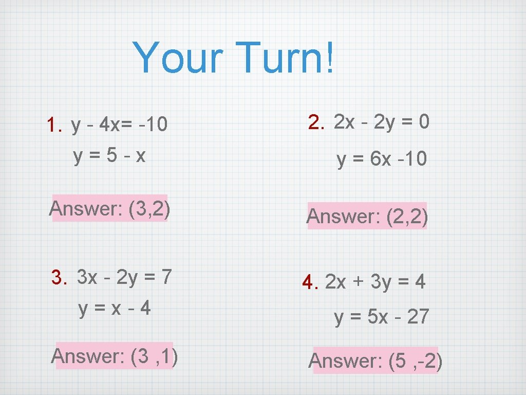Solving System Of Linear Equations Substitution Method Warmup