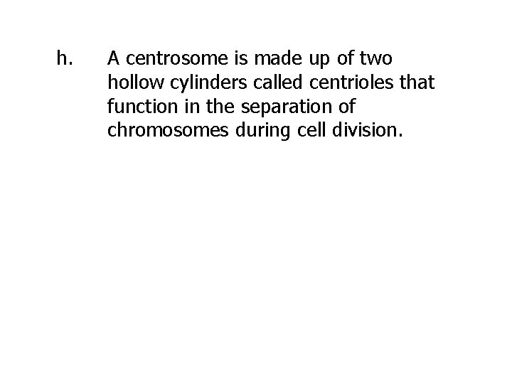 h. A centrosome is made up of two hollow cylinders called centrioles that function