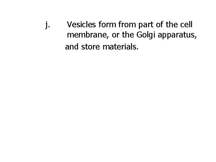 j. Vesicles form from part of the cell membrane, or the Golgi apparatus, and