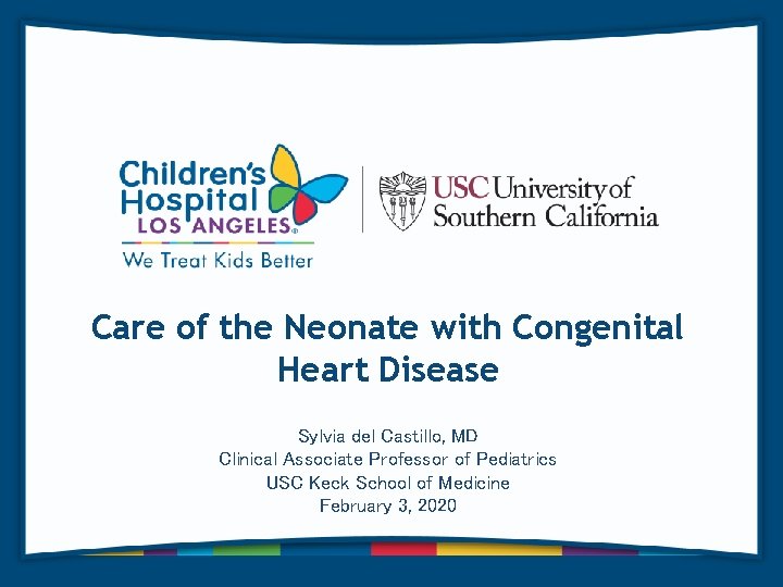 Care of the Neonate with Congenital Heart Disease Sylvia del Castillo, MD Clinical Associate