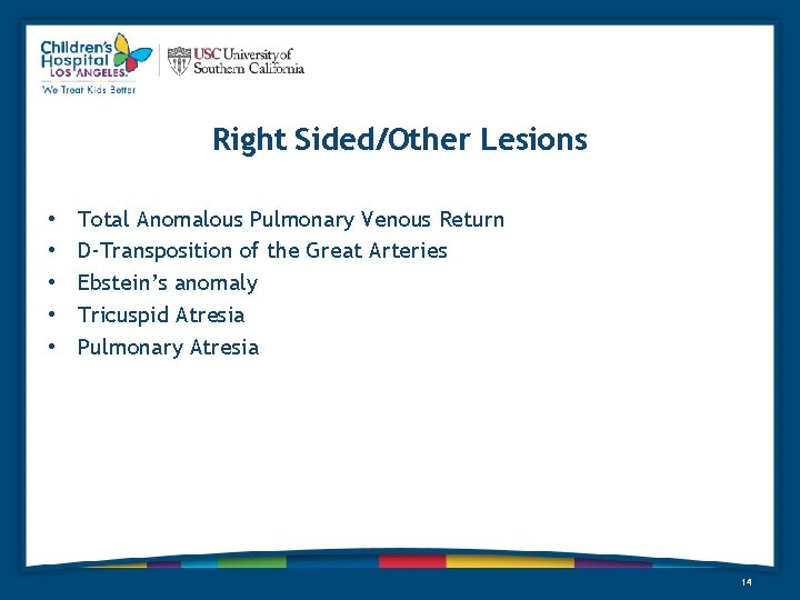 Right Sided/Other Lesions • • • Total Anomalous Pulmonary Venous Return D-Transposition of the