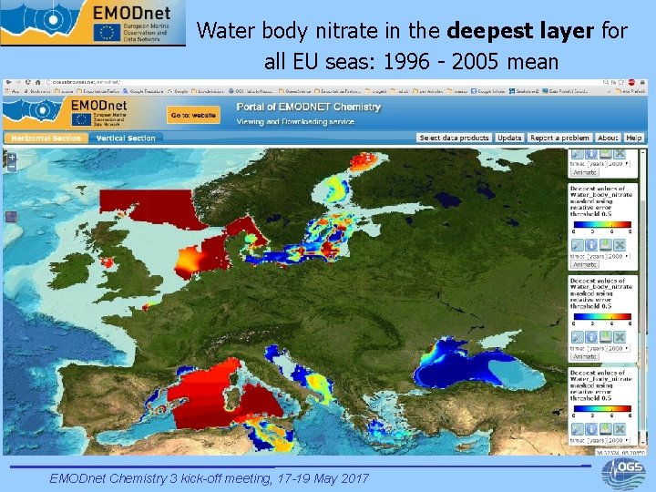 Water body nitrate in the deepest layer for all EU seas: 1996 - 2005