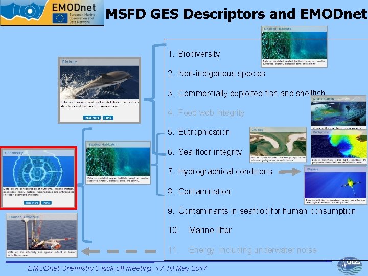 MSFD GES Descriptors and EMODnet 1. Biodiversity 2. Non-indigenous species 3. Commercially exploited fish