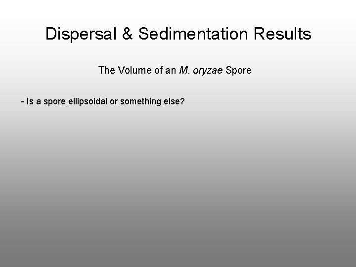 Dispersal & Sedimentation Results The Volume of an M. oryzae Spore - Is a