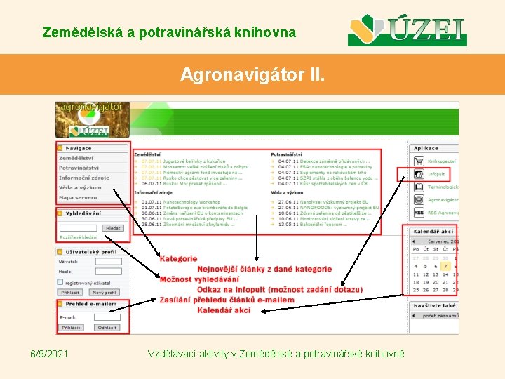 Zemědělská a potravinářská knihovna Agronavigátor II. 6/9/2021 Vzdělávací aktivity v Zemědělské a potravinářské knihovně