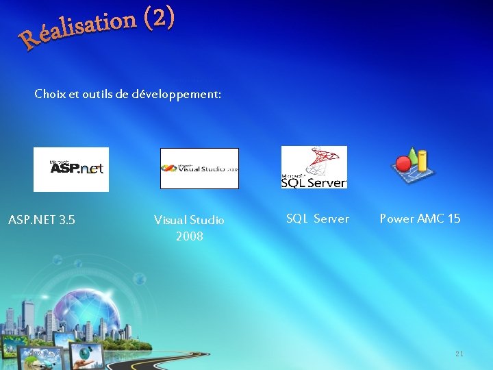 Choix et outils de développement: ASP. NET 3. 5 2021/6/9 Visual Studio 2008 SQL