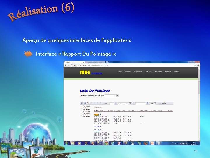 Aperçu de quelques interfaces de l’application: Interface « Rapport Du Pointage » : 2021/6/9