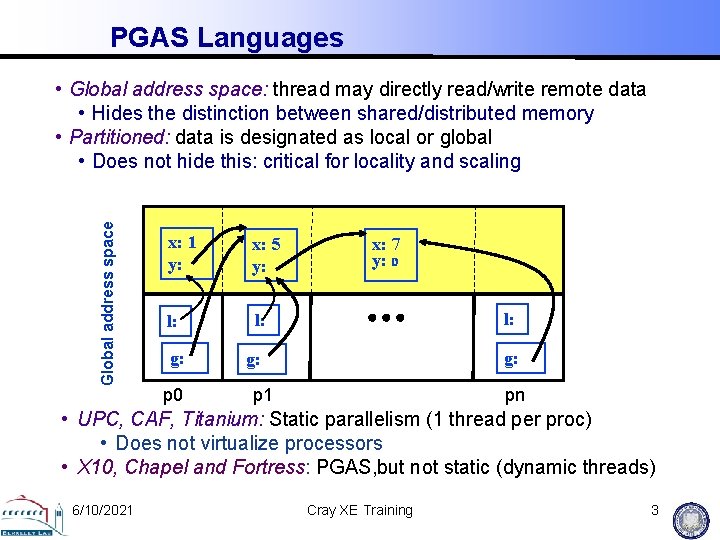 PGAS Languages Global address space • Global address space: thread may directly read/write remote