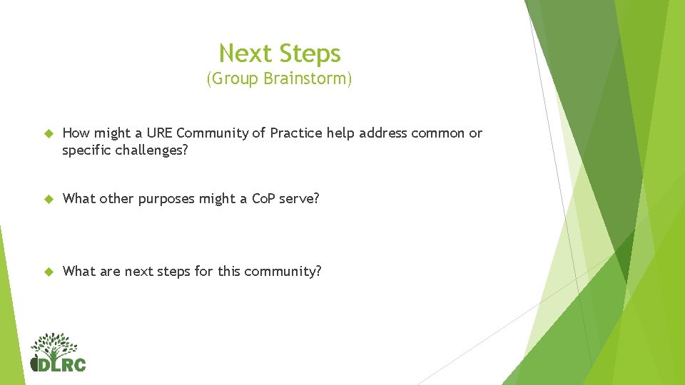 Next Steps (Group Brainstorm) How might a URE Community of Practice help address common Next Steps (Group Brainstorm) How might a URE Community of Practice help address common