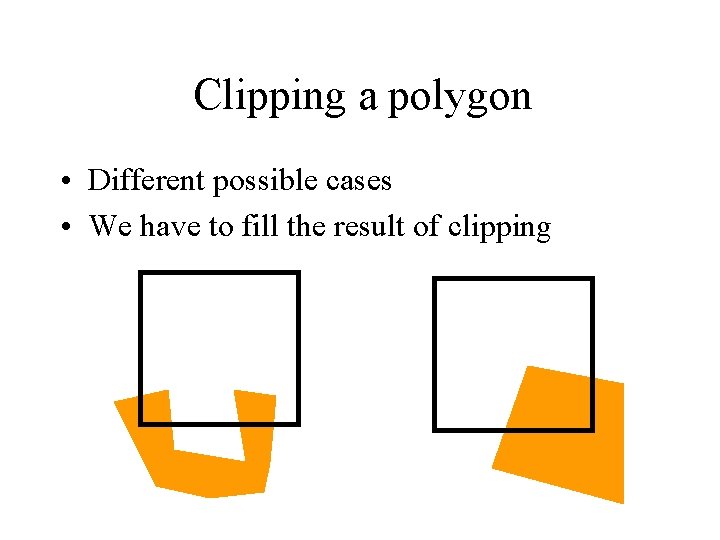 Clipping a polygon • Different possible cases • We have to fill the result