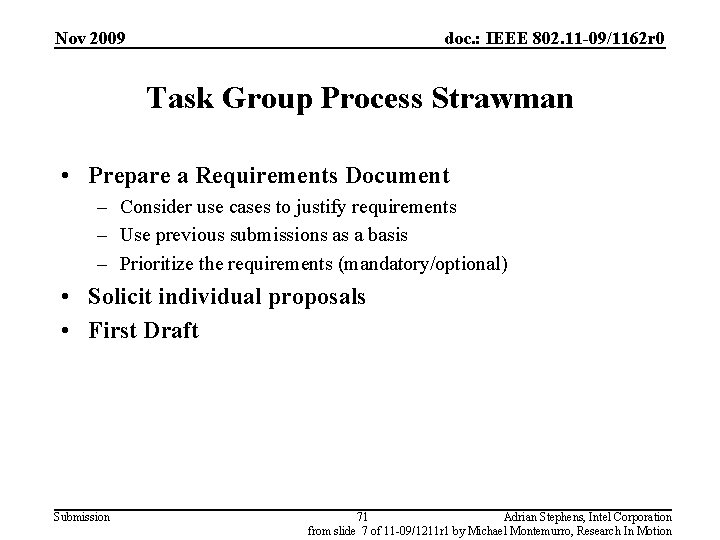 Nov 2009 doc. : IEEE 802. 11 -09/1162 r 0 Task Group Process Strawman