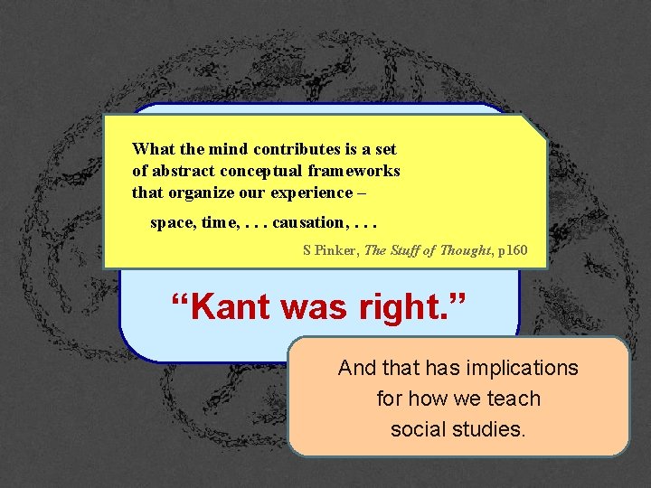 What the mind contributes is a set But if we look at of abstract