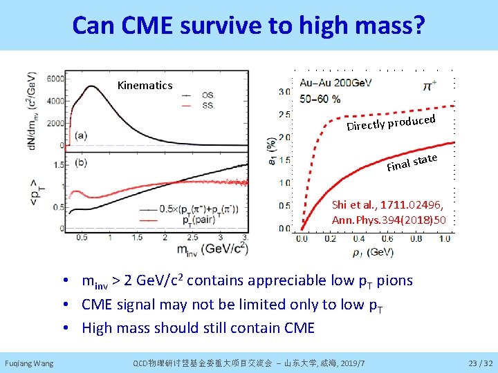 Can CME survive to high mass? Kinematics ced Directly produ ate t Final s