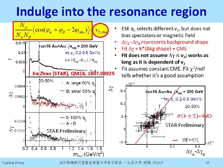 Indulge into the resonance region Jie Zhao (STAR), QM 18, 1807. 09925 STAR Preliminary