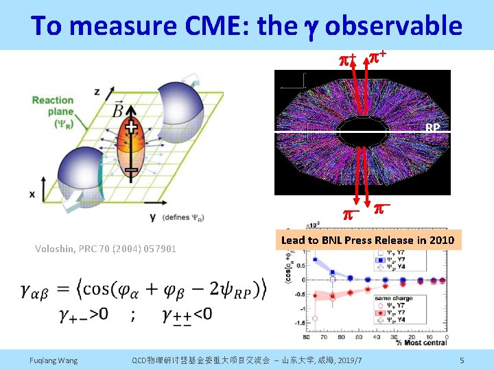 To measure CME: the g observable p+ p+ RP p. Voloshin, PRC 70 (2004)