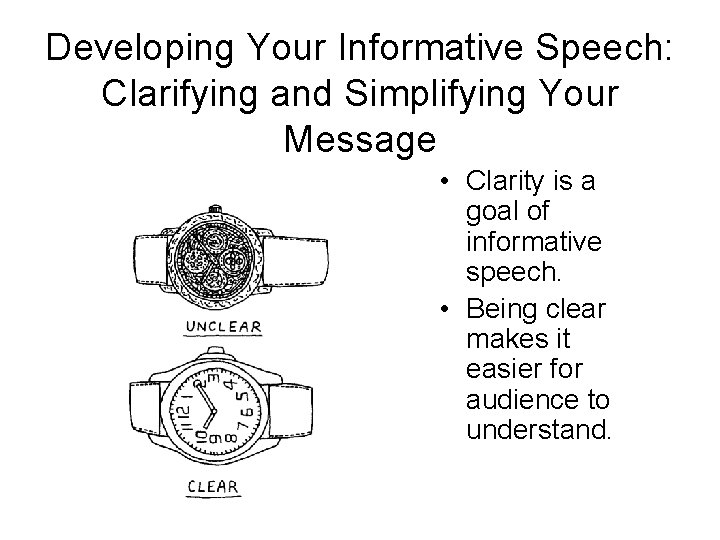 Developing Your Informative Speech: Clarifying and Simplifying Your Message • Clarity is a goal