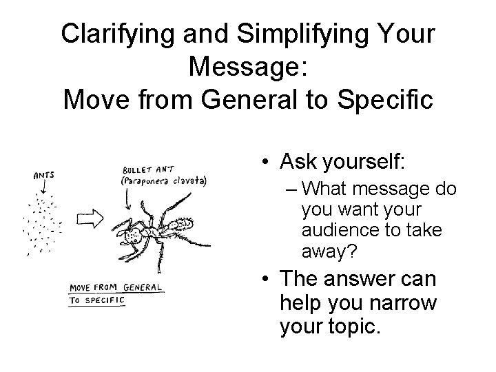 Clarifying and Simplifying Your Message: Move from General to Specific • Ask yourself: –