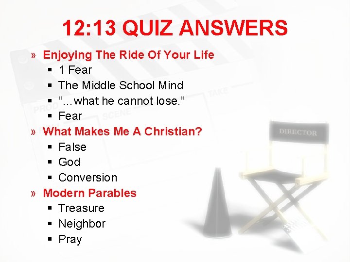 12: 13 QUIZ ANSWERS » Enjoying The Ride Of Your Life § 1 Fear