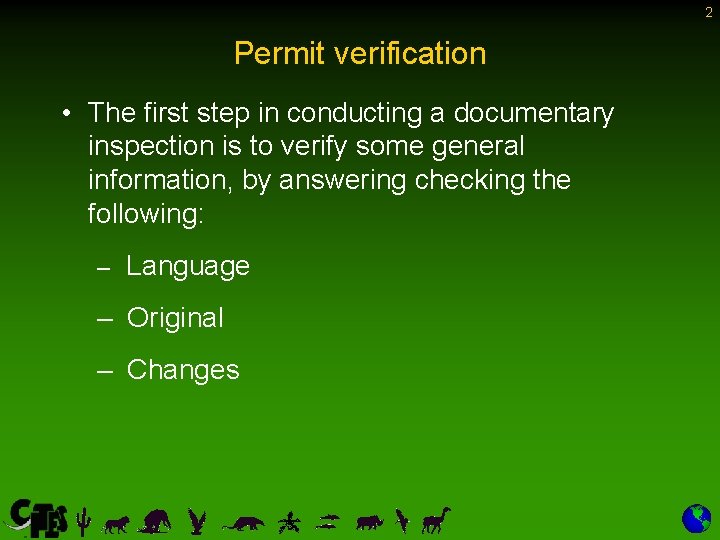2 Permit verification • The first step in conducting a documentary inspection is to 2 Permit verification • The first step in conducting a documentary inspection is to