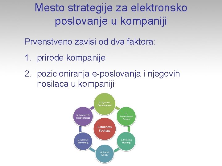 Mesto strategije za elektronsko poslovanje u kompaniji Prvenstveno zavisi od dva faktora: 1. prirode