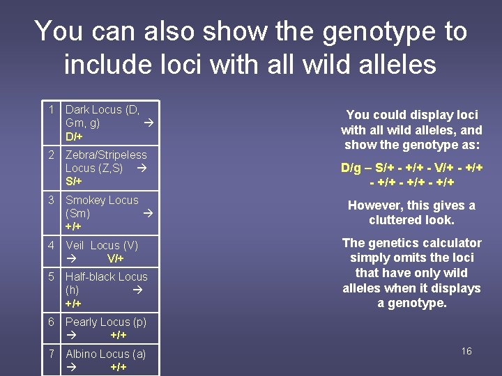 You can also show the genotype to include loci with all wild alleles 1