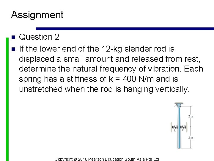 Assignment n n Question 2 If the lower end of the 12 -kg slender