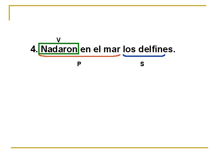 V 4. Nadaron en el mar los delfines. P S 