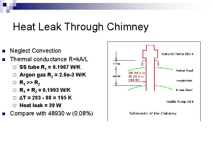 Heat Leak Through Chimney n n Neglect Convection Thermal conductance R=k. A/L ¨ ¨