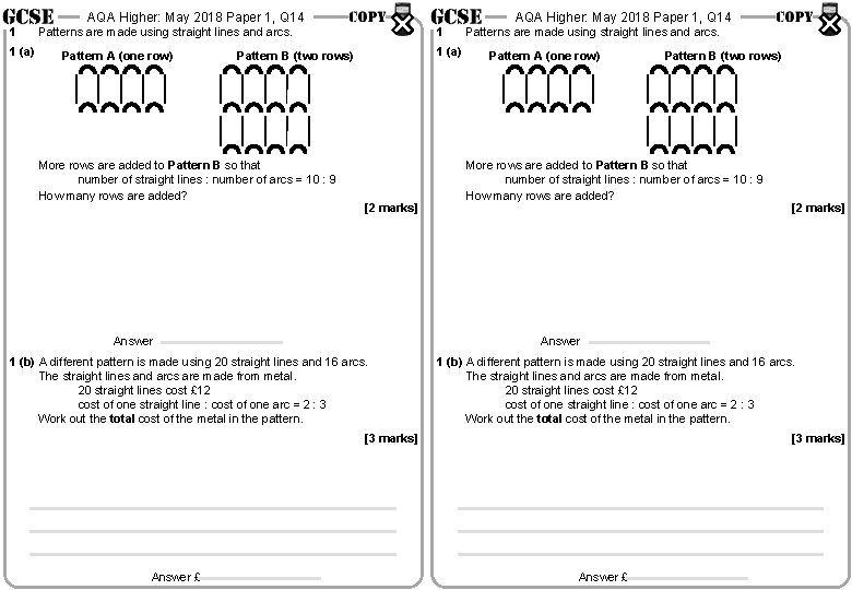 AQA Higher: May 2018 Paper 1, Q 14 1 1 (a) AQA Higher: May