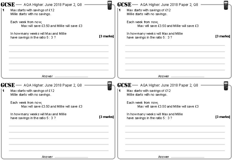 AQA Higher: June 2018 Paper 2, Q 8 1 Max starts with savings of