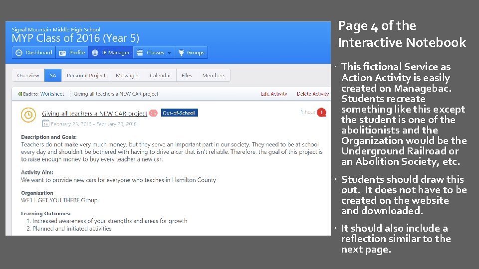 Page 4 of the Interactive Notebook This fictional Service as Action Activity is easily
