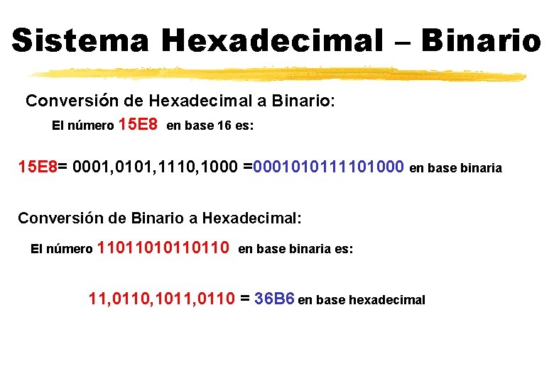 Sistema Hexadecimal – Binario Conversión de Hexadecimal a Binario: El número 15 E 8