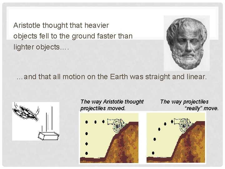 Aristotle thought that heavier objects fell to the ground faster than lighter objects…. …and