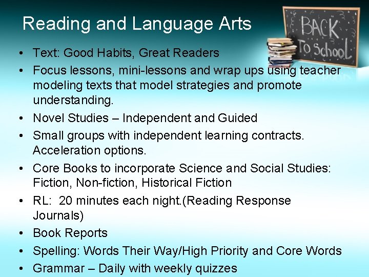 Reading and Language Arts • Text: Good Habits, Great Readers • Focus lessons, mini-lessons