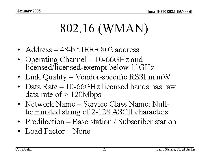 January 2005 doc. : IEEE 802. 1 -05/xxxr 0 802. 16 (WMAN) • Address