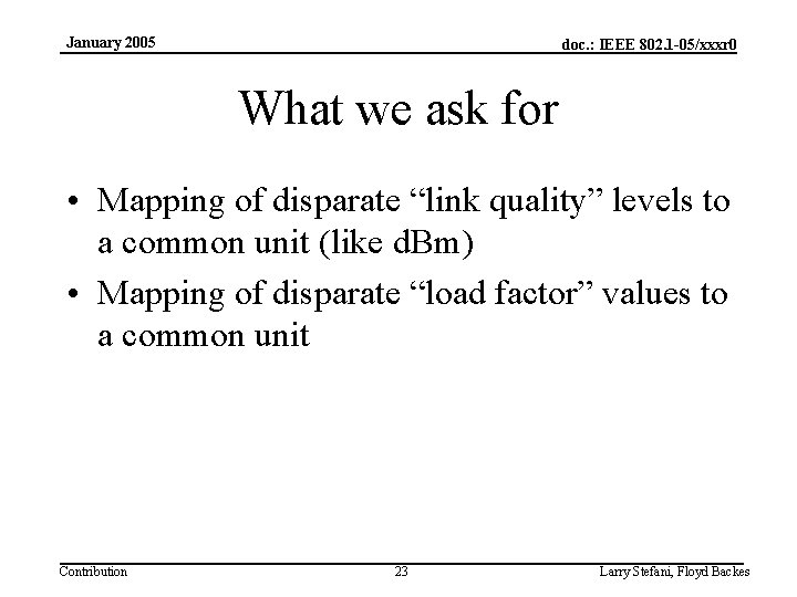 January 2005 doc. : IEEE 802. 1 -05/xxxr 0 What we ask for •