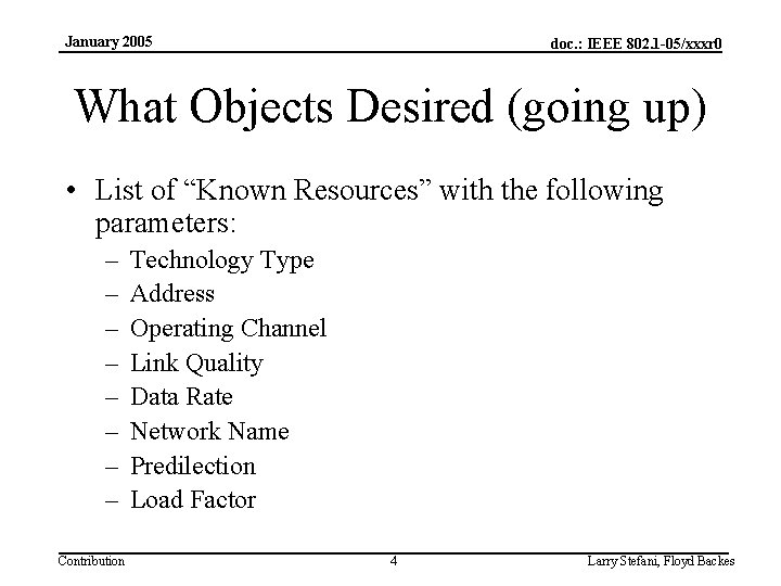 January 2005 doc. : IEEE 802. 1 -05/xxxr 0 What Objects Desired (going up)