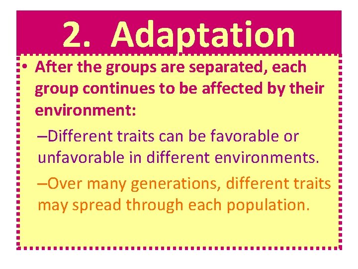 2. Adaptation • After the groups are separated, each group continues to be affected